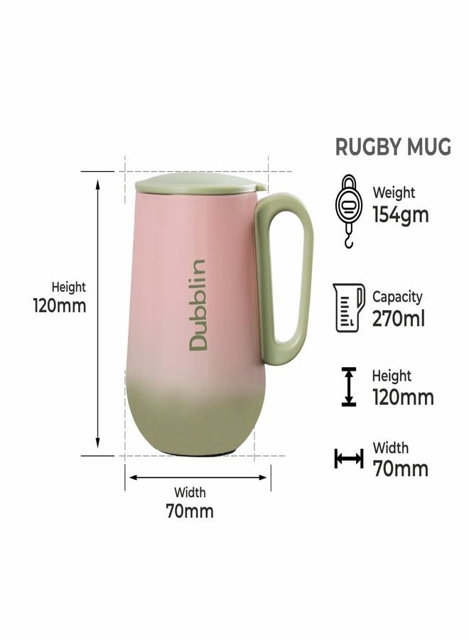 DUBBLIN Rugby Stainless Steel Unbreakable Tea Coffee Mug Double Wall with Handle and Lid, Wide Mouth Mug Keeps Beverages Hot & Cold 270 ML Green - Image 3